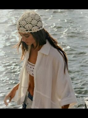 Free People Cream Color Textured Blouse!! Super Cute, Cover Up